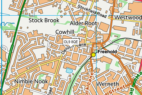 OL9 8QE map - OS VectorMap District (Ordnance Survey)