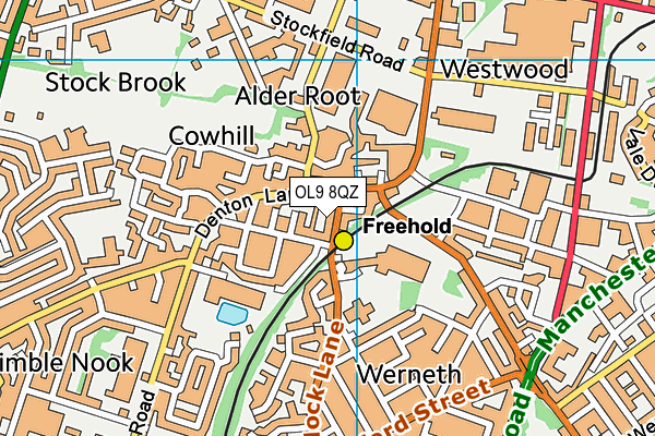 OL9 8QZ map - OS VectorMap District (Ordnance Survey)