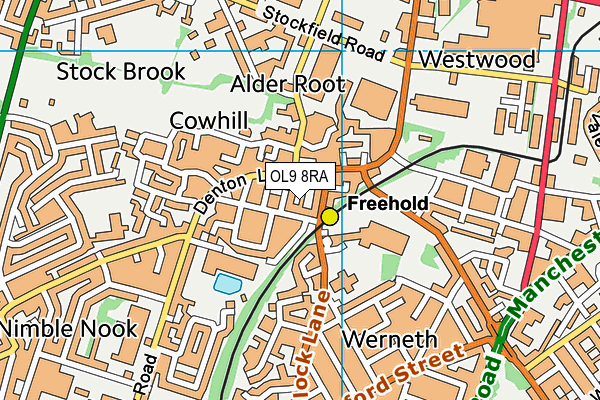 OL9 8RA map - OS VectorMap District (Ordnance Survey)