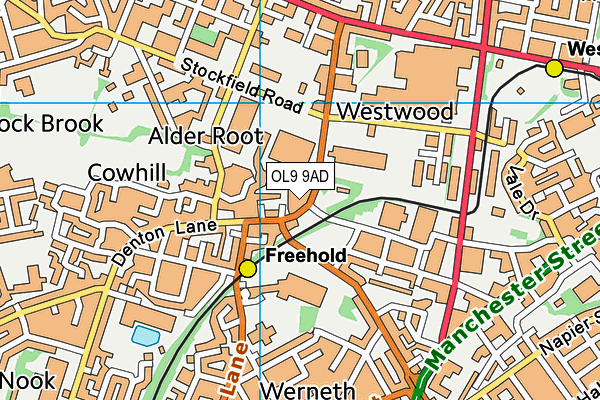 OL9 9AD map - OS VectorMap District (Ordnance Survey)