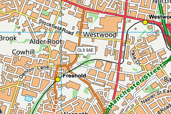 OL9 9AE map - OS VectorMap District (Ordnance Survey)