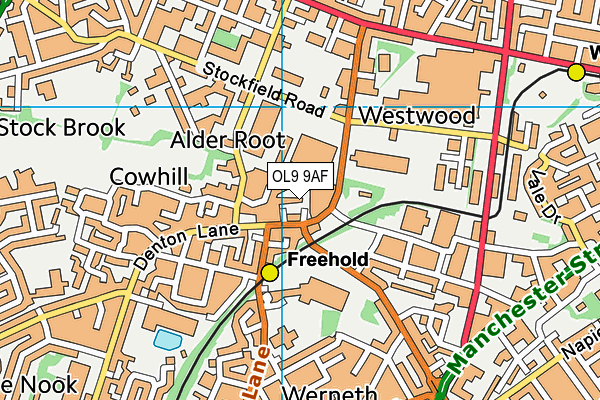 OL9 9AF map - OS VectorMap District (Ordnance Survey)