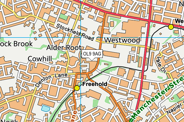 OL9 9AG map - OS VectorMap District (Ordnance Survey)