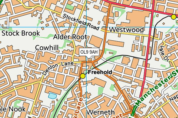 OL9 9AH map - OS VectorMap District (Ordnance Survey)