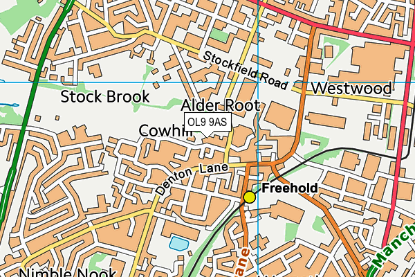 OL9 9AS map - OS VectorMap District (Ordnance Survey)