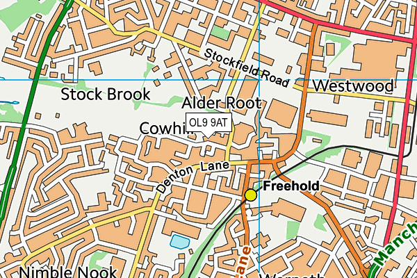 OL9 9AT map - OS VectorMap District (Ordnance Survey)