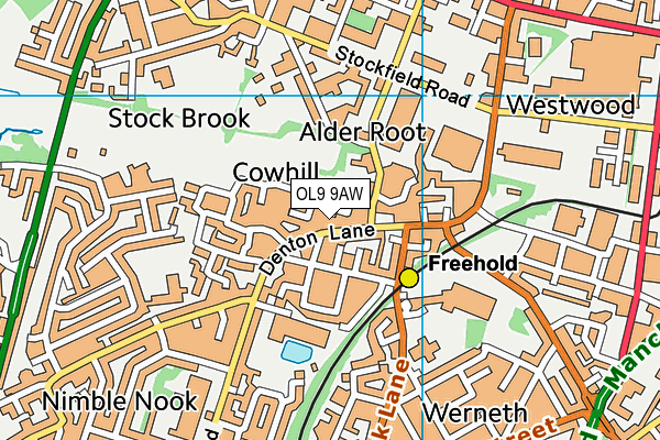 OL9 9AW map - OS VectorMap District (Ordnance Survey)