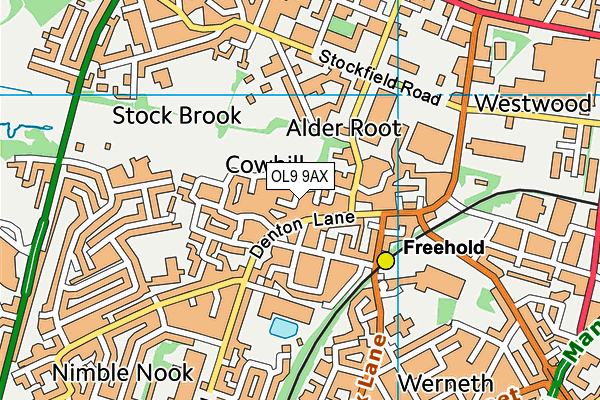 OL9 9AX map - OS VectorMap District (Ordnance Survey)