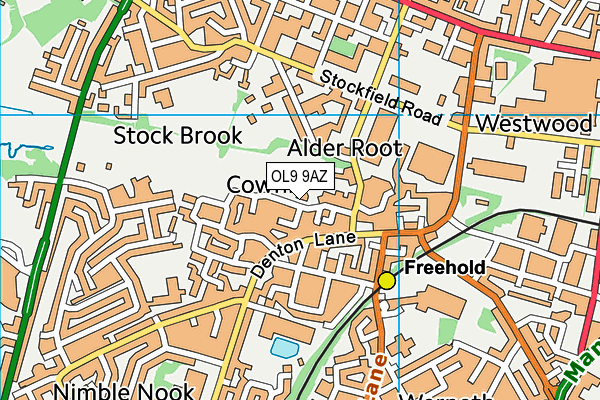 OL9 9AZ map - OS VectorMap District (Ordnance Survey)