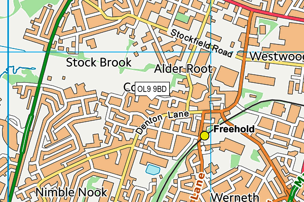 OL9 9BD map - OS VectorMap District (Ordnance Survey)