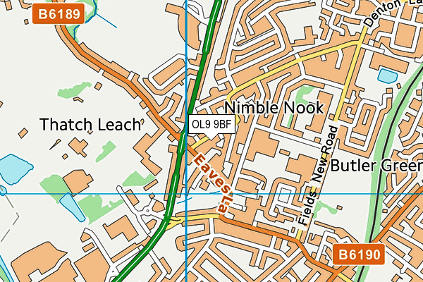 OL9 9BF map - OS VectorMap District (Ordnance Survey)