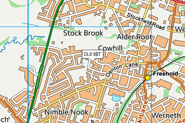 OL9 9BT map - OS VectorMap District (Ordnance Survey)