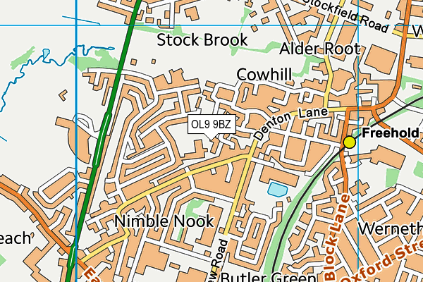 OL9 9BZ map - OS VectorMap District (Ordnance Survey)