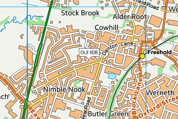 OL9 9DB map - OS VectorMap District (Ordnance Survey)
