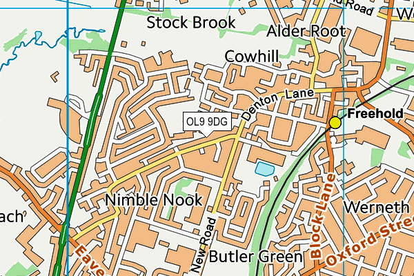 OL9 9DG map - OS VectorMap District (Ordnance Survey)