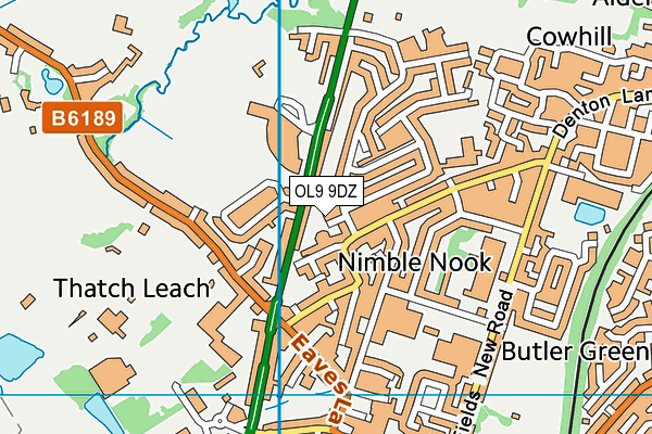 OL9 9DZ map - OS VectorMap District (Ordnance Survey)