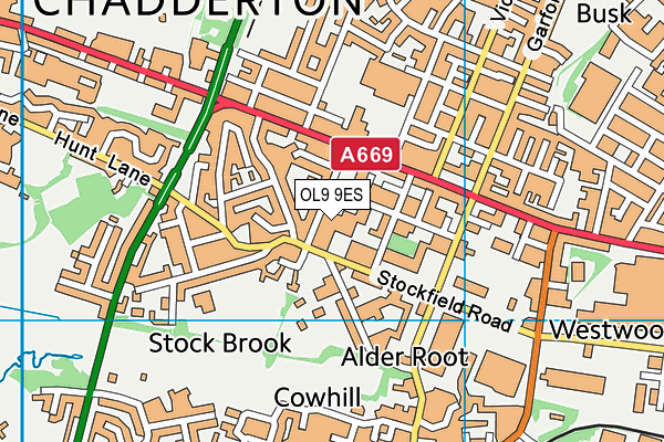 OL9 9ES map - OS VectorMap District (Ordnance Survey)