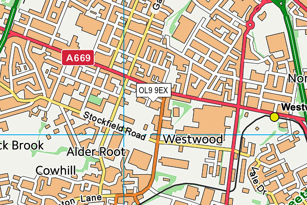 OL9 9EX map - OS VectorMap District (Ordnance Survey)