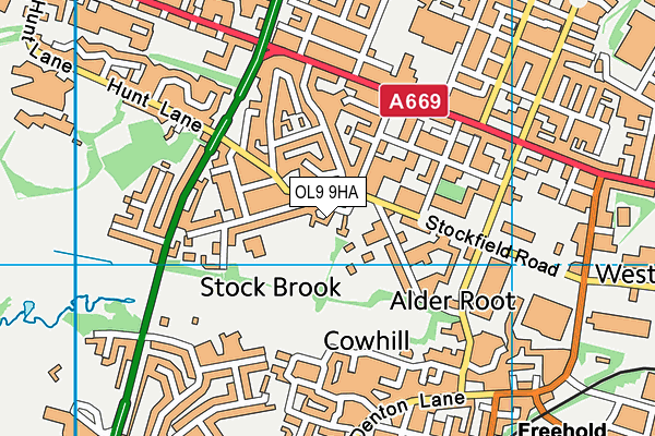 OL9 9HA map - OS VectorMap District (Ordnance Survey)