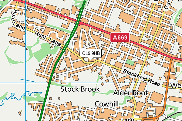 OL9 9HB map - OS VectorMap District (Ordnance Survey)