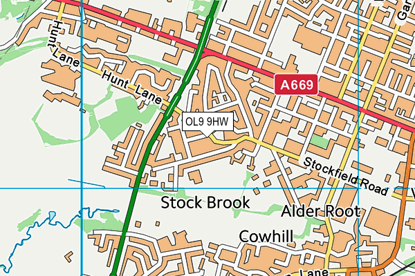 OL9 9HW map - OS VectorMap District (Ordnance Survey)