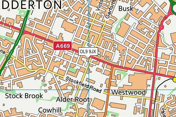 OL9 9JX map - OS VectorMap District (Ordnance Survey)