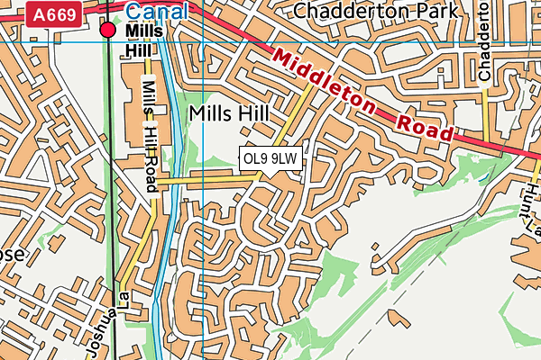 OL9 9LW map - OS VectorMap District (Ordnance Survey)