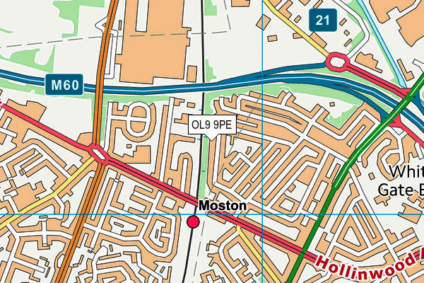 OL9 9PE map - OS VectorMap District (Ordnance Survey)