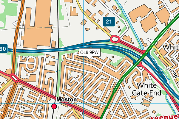 OL9 9PW map - OS VectorMap District (Ordnance Survey)