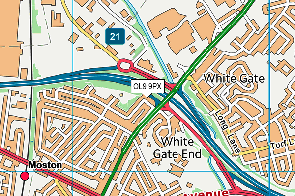 OL9 9PX map - OS VectorMap District (Ordnance Survey)