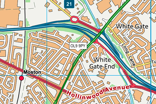 OL9 9PY map - OS VectorMap District (Ordnance Survey)