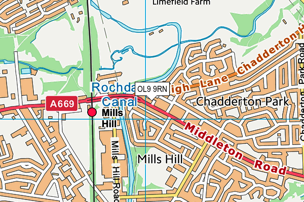 OL9 9RN map - OS VectorMap District (Ordnance Survey)