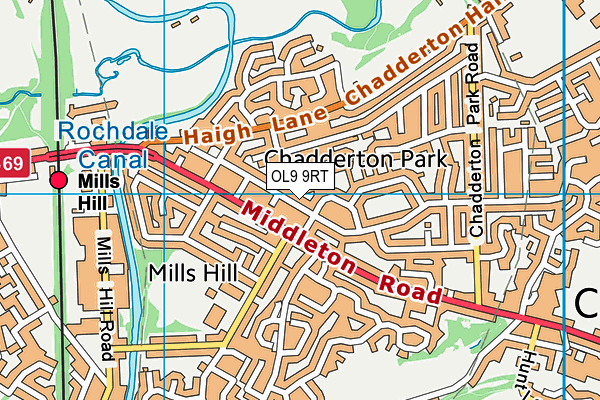 OL9 9RT map - OS VectorMap District (Ordnance Survey)