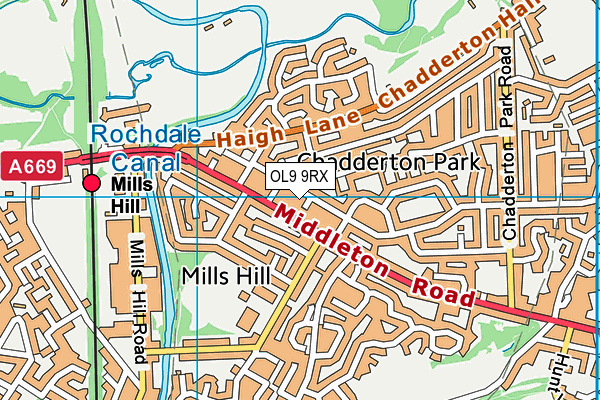 OL9 9RX map - OS VectorMap District (Ordnance Survey)