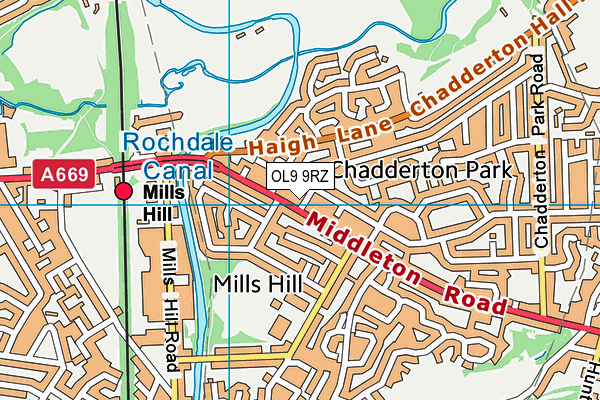 OL9 9RZ map - OS VectorMap District (Ordnance Survey)