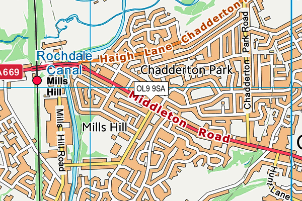 OL9 9SA map - OS VectorMap District (Ordnance Survey)