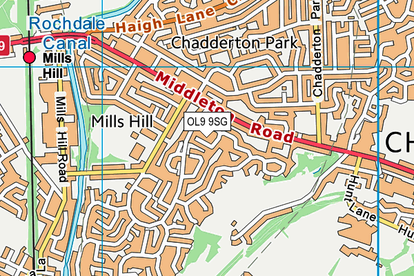 OL9 9SG map - OS VectorMap District (Ordnance Survey)