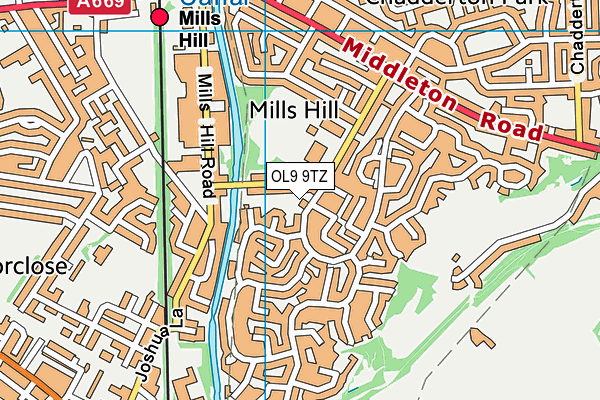 OL9 9TZ map - OS VectorMap District (Ordnance Survey)