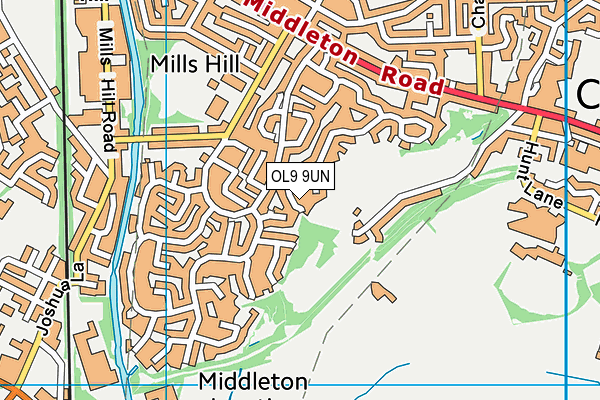 OL9 9UN map - OS VectorMap District (Ordnance Survey)