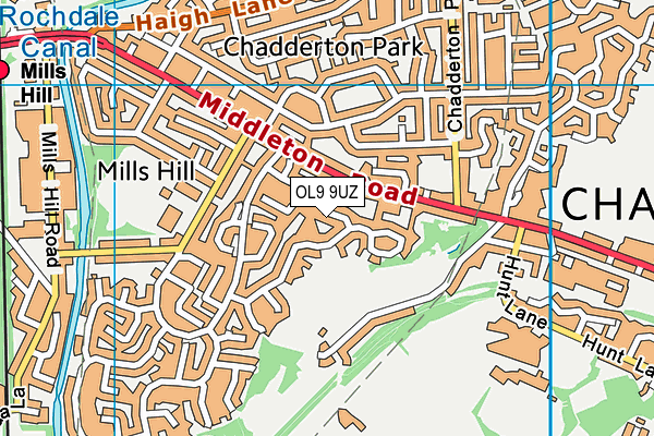 OL9 9UZ map - OS VectorMap District (Ordnance Survey)