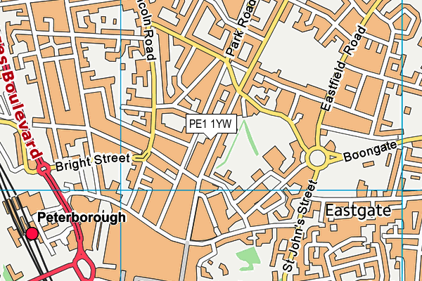 PE1 1YW map - OS VectorMap District (Ordnance Survey)