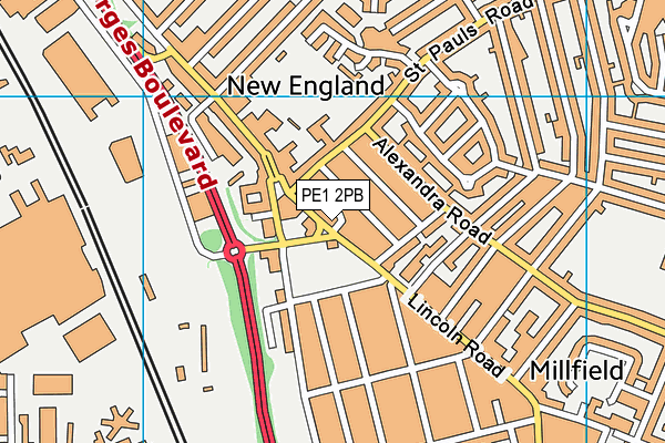 PE1 2PB map - OS VectorMap District (Ordnance Survey)