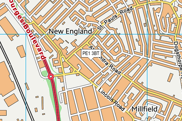 PE1 3BT map - OS VectorMap District (Ordnance Survey)
