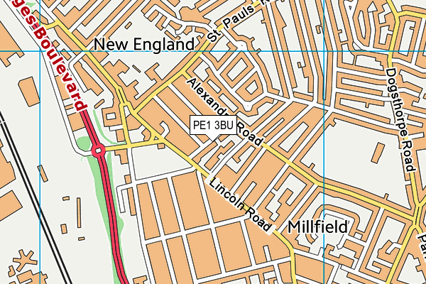 PE1 3BU map - OS VectorMap District (Ordnance Survey)