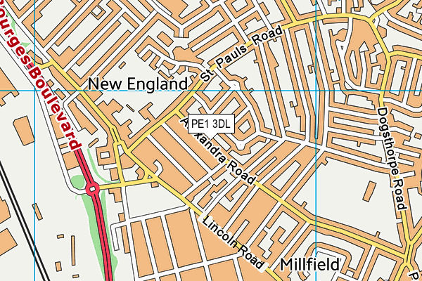 PE1 3DL map - OS VectorMap District (Ordnance Survey)