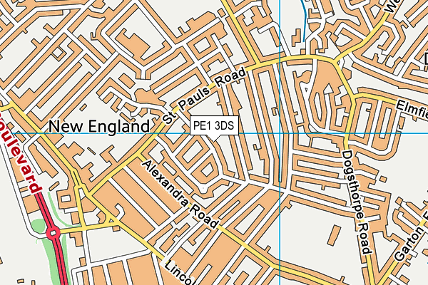PE1 3DS map - OS VectorMap District (Ordnance Survey)