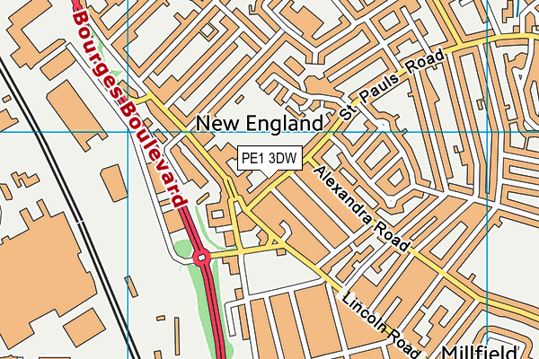 PE1 3DW map - OS VectorMap District (Ordnance Survey)