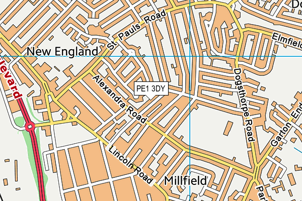 PE1 3DY map - OS VectorMap District (Ordnance Survey)