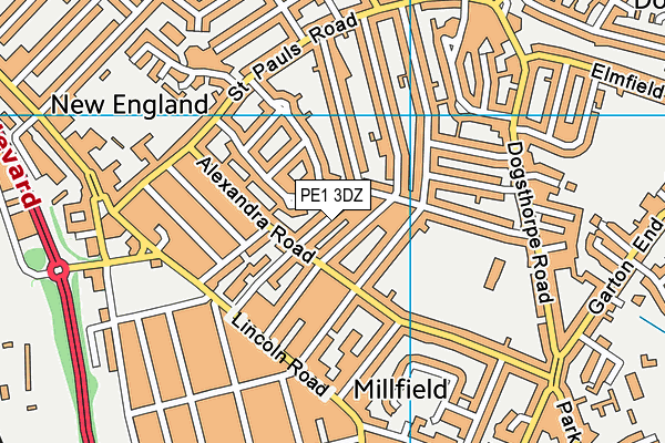 PE1 3DZ map - OS VectorMap District (Ordnance Survey)