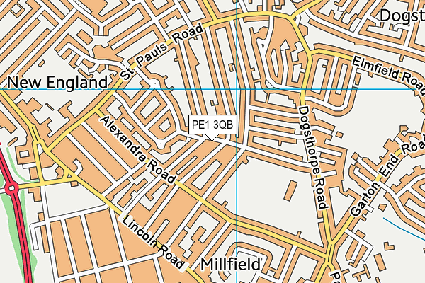PE1 3QB map - OS VectorMap District (Ordnance Survey)
